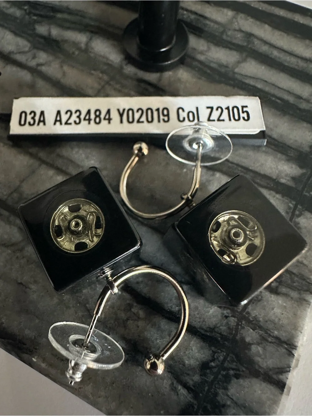 CHANEL 2003 03A Black Resin CC Cube Dice Hoop Drop Earrings